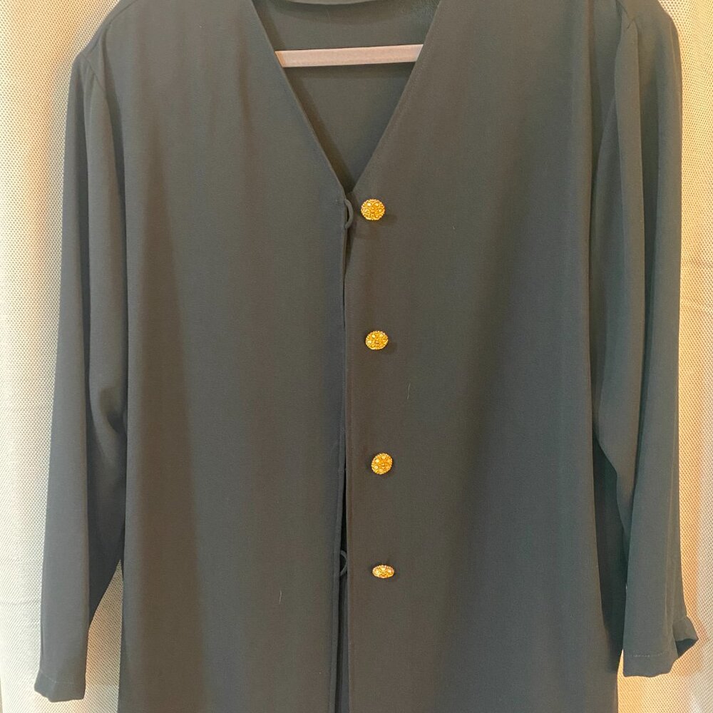 VINTAGE CHAUS WOMAN BLACK LONG SLEEVE SIZE 24 SHEER JACKET W/GOLD STONE BUTTONS